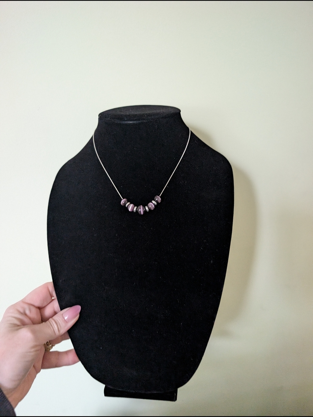 Purple Glass Bead Necklace on Silver Chain - Classic Women’s Jewelry - Picture 3 of 8